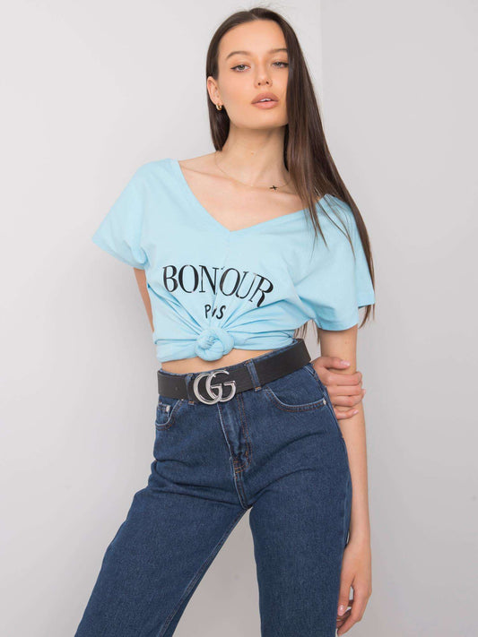 Niebieski t-shirt z trójkątnym dekoltem