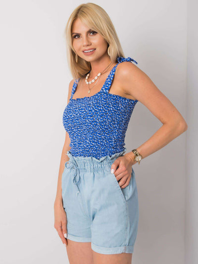 RUE PARIS Niebieski top w kwiaty