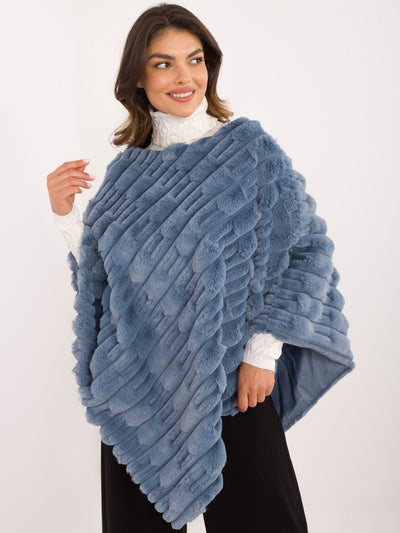 Niebieskie futrzane poncho z podszewką
