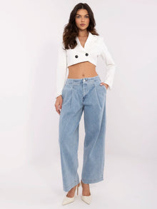 Niebieskie damskie jeansy baggy z kieszeniami