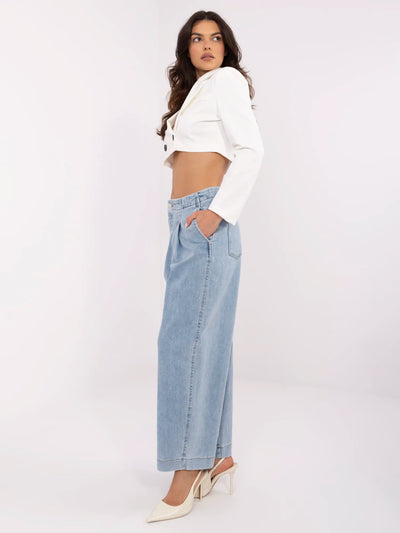 Niebieskie damskie jeansy baggy z kieszeniami