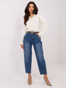 Niebieskie damskie jeansy baloon z paskiem