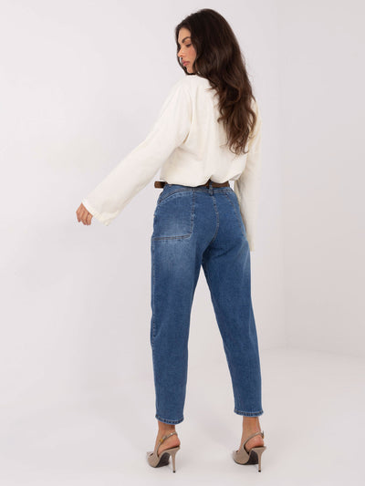 Niebieskie damskie jeansy baloon z paskiem
