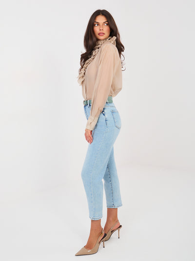Niebieskie damskie jeansy mom z nogawką 7/8