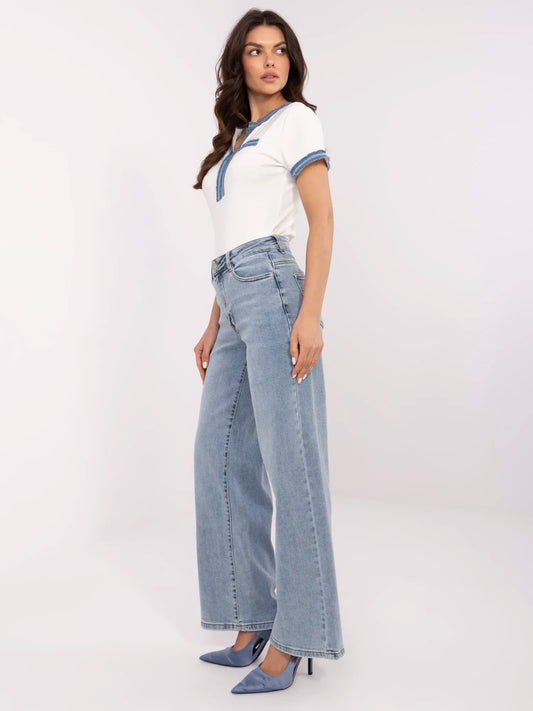 Niebieskie długie jeansy dad fit mide-rise