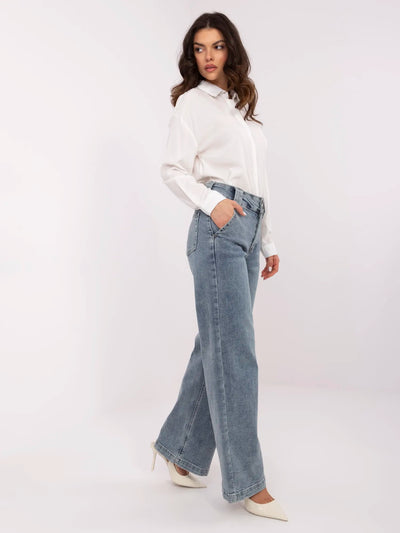 Niebieskie długie jeansy damskie dad fit