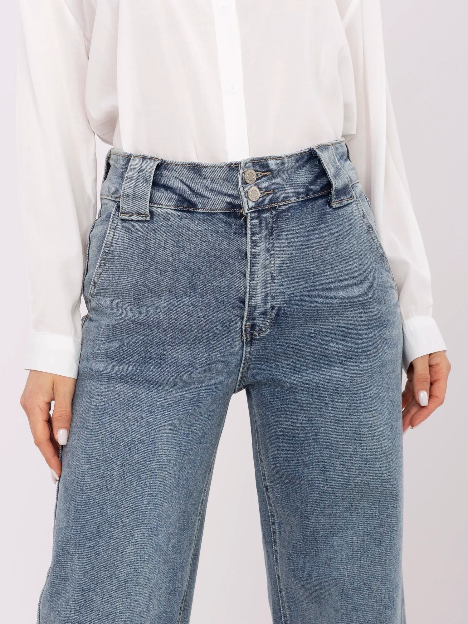 Niebieskie długie jeansy damskie dad fit