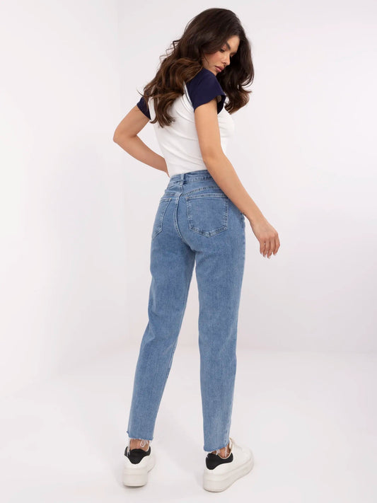 Niebieskie damskie jeansy mom stretch z kieszeniami