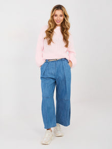 RUE PARIS Niebieskie  jeansy wide leg z zakładkami