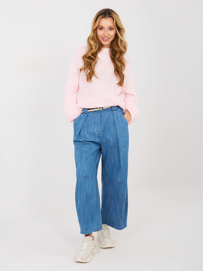 RUE PARIS Niebieskie  jeansy wide leg z zakładkami