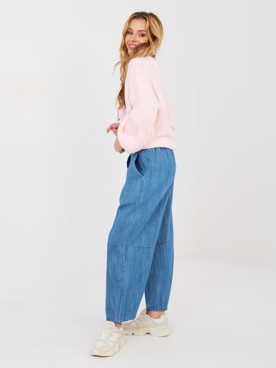 RUE PARIS Niebieskie  jeansy wide leg z zakładkami