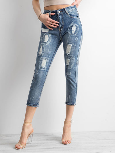 Jeansy mom jeans z przetarciami niebieskie