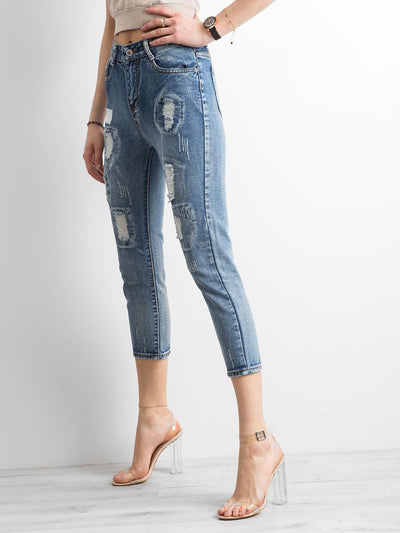 Jeansy mom jeans z przetarciami niebieskie