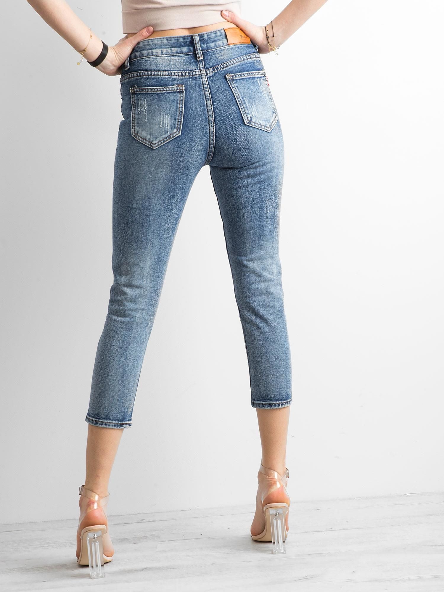 Jeansy mom jeans z przetarciami niebieskie