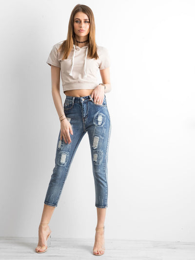 Jeansy mom jeans z przetarciami niebieskie