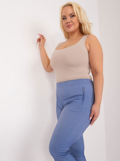 Niebieskie spodnie 3/4 plus size z kieszeniami