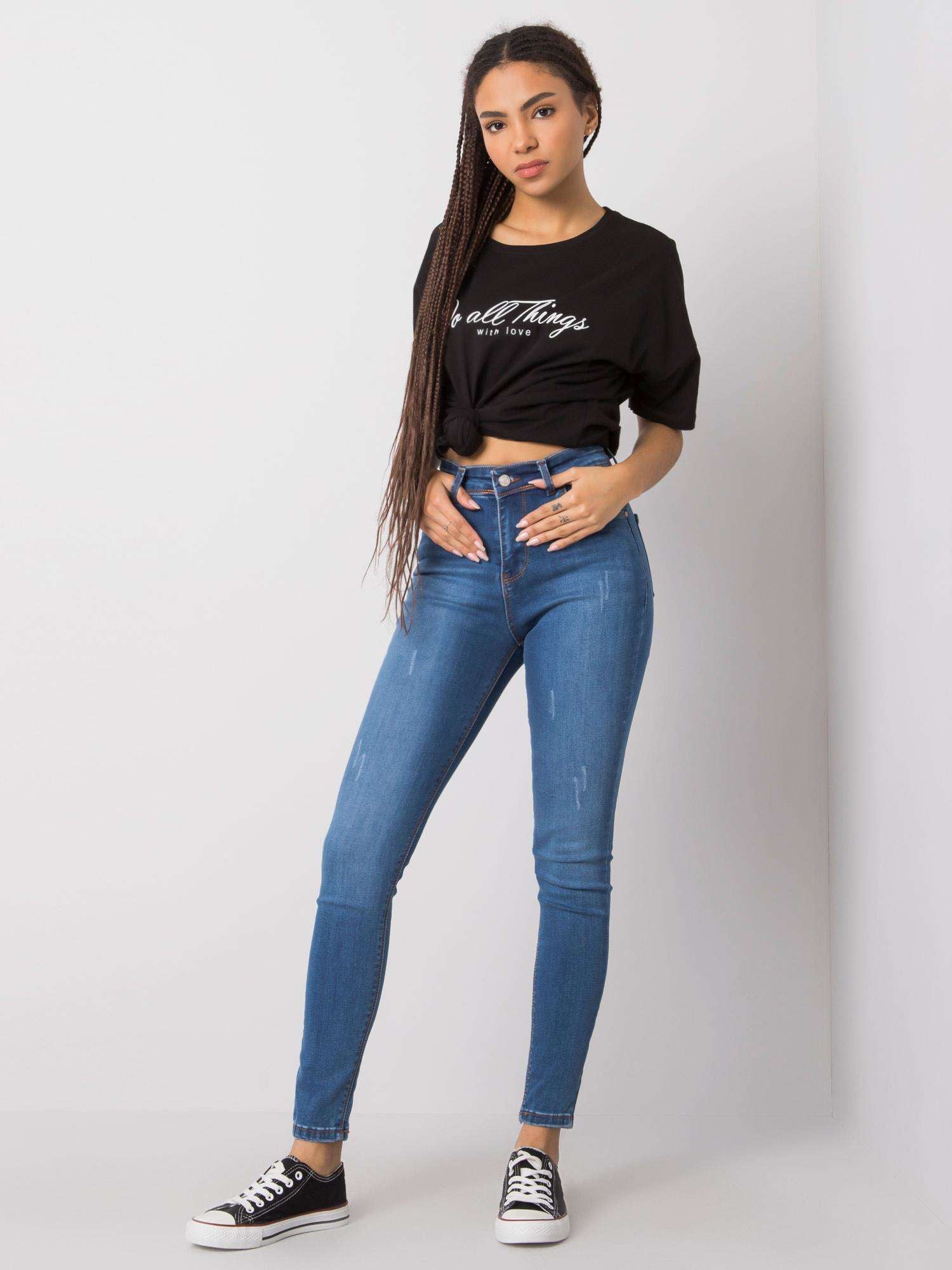 RUE PARIS Niebieskie spodnie jeansowe skinny