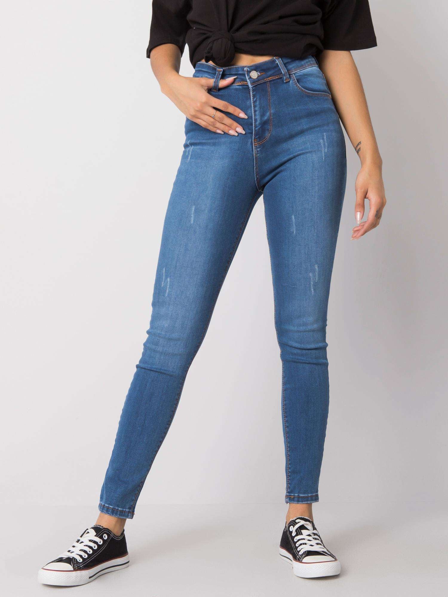 RUE PARIS Niebieskie spodnie jeansowe skinny
