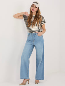 SUBLEVEL Niebieskie jeansy wide leg z wiązaniem