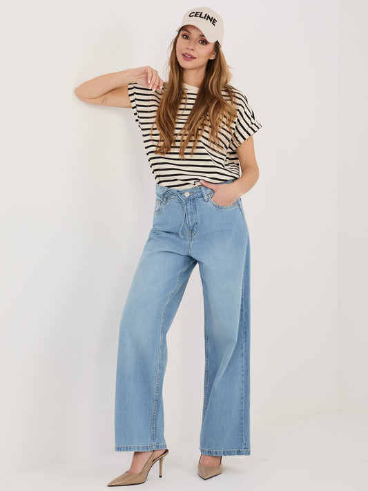 SUBLEVEL Niebieskie jeansy wide leg z wiązaniem