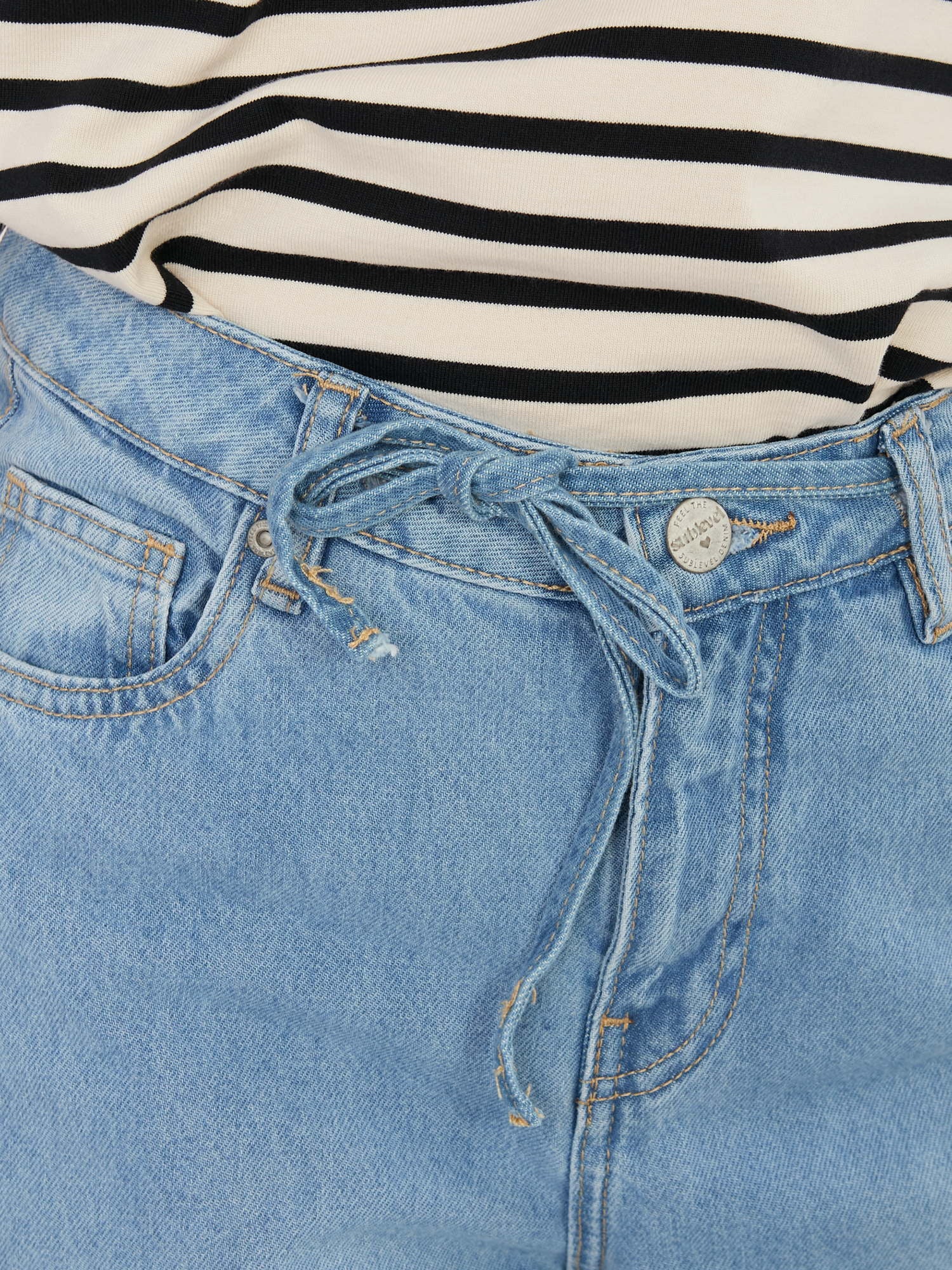 SUBLEVEL Niebieskie jeansy wide leg z wiązaniem