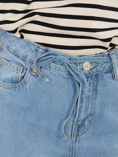 SUBLEVEL Niebieskie jeansy wide leg z wiązaniem