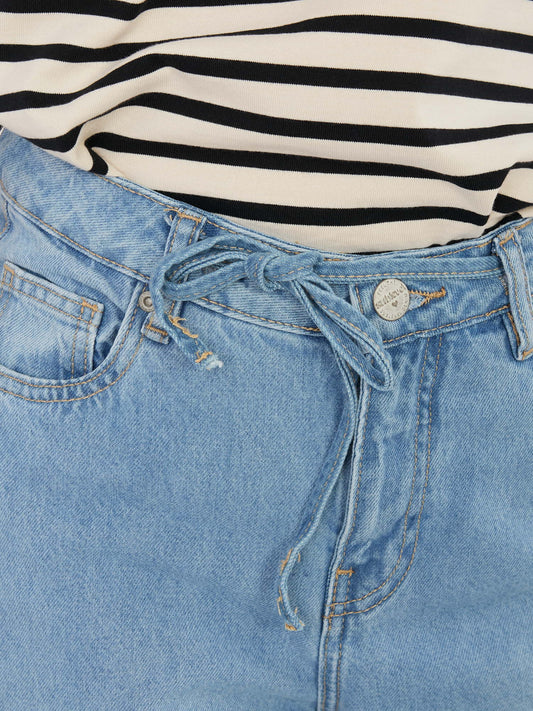 SUBLEVEL Niebieskie jeansy wide leg z wiązaniem