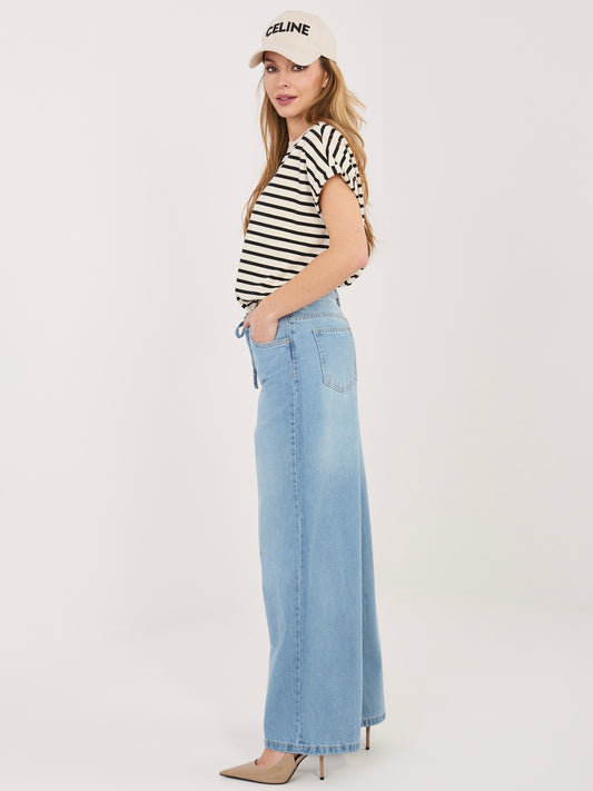 SUBLEVEL Niebieskie jeansy wide leg z wiązaniem