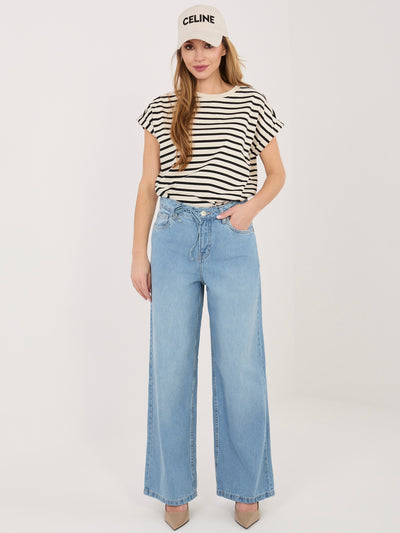 SUBLEVEL Niebieskie jeansy wide leg z wiązaniem