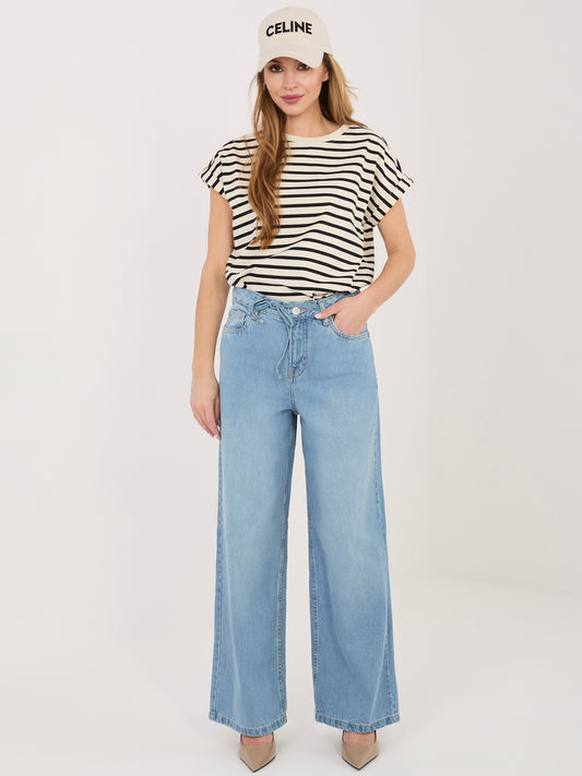 SUBLEVEL Niebieskie jeansy wide leg z wiązaniem