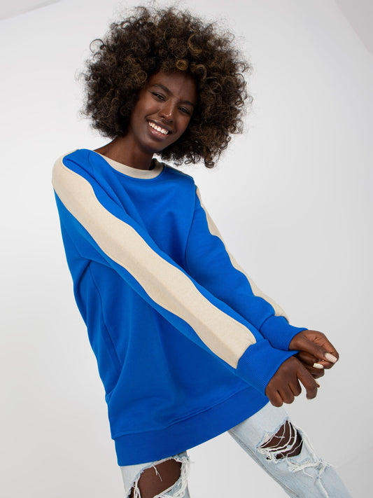 Niebiesko-beżowa dresowa bluza basic z bawełny