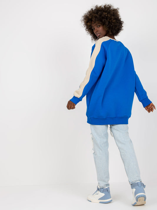 Niebiesko-beżowa dresowa bluza basic z bawełny