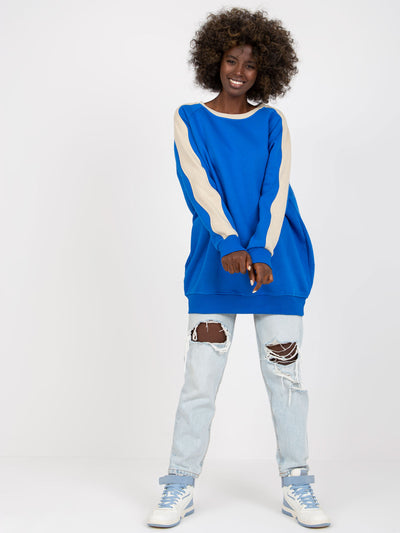 Niebiesko-beżowa dresowa bluza basic z bawełny