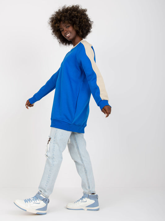 Niebiesko-beżowa dresowa bluza basic z bawełny