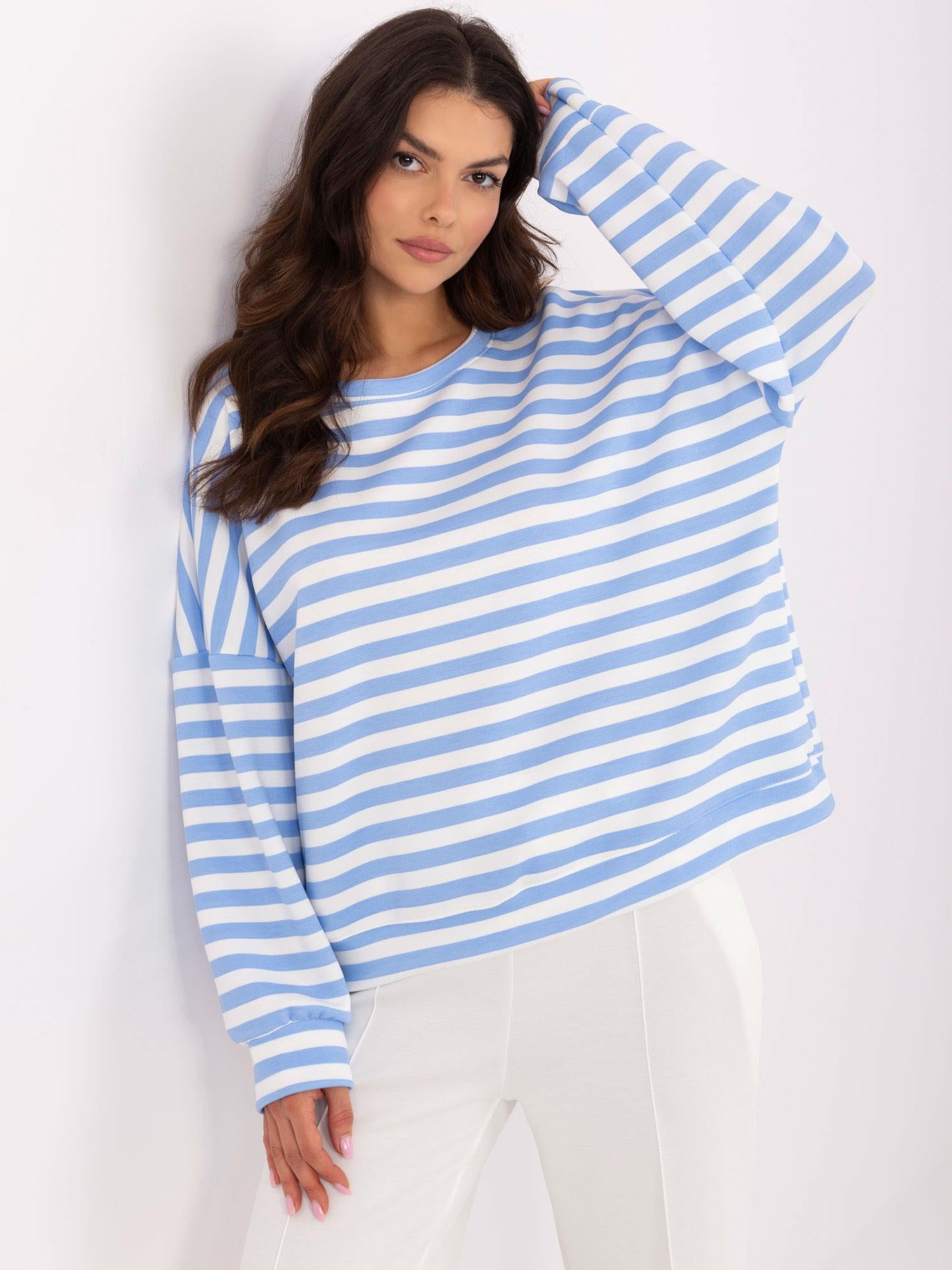 Niebiesko-biała damska bluzka oversize w paski