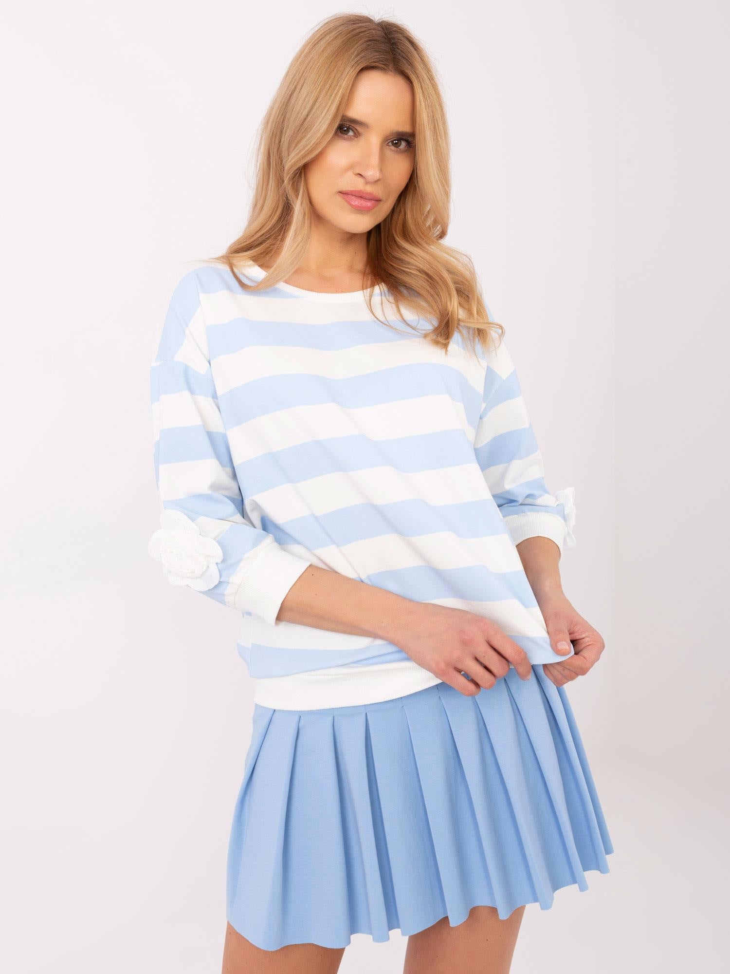 Niebiesko-ecru casualowa bluzka w paski