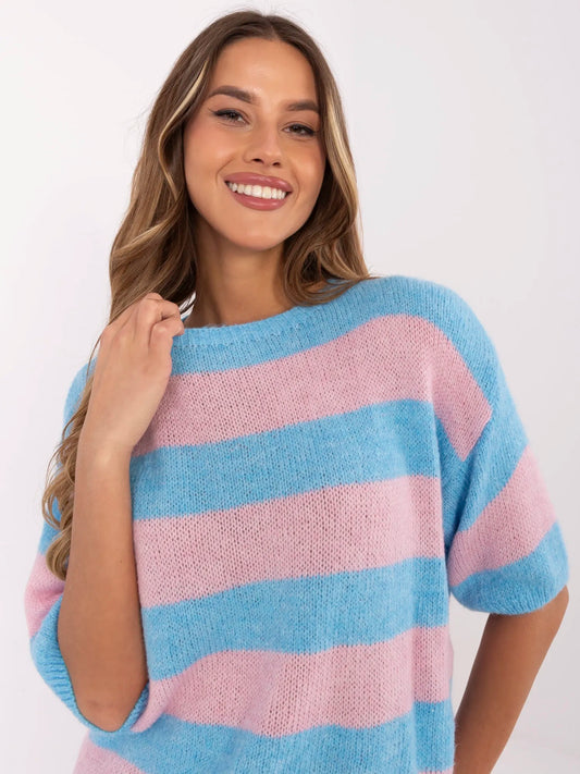 Niebiesko-jasnoróżowy kolorowy sweter oversize