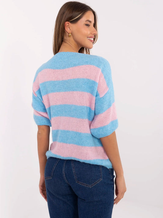 Niebiesko-jasnoróżowy kolorowy sweter oversize