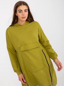 Oliwkowa długa bluza basic z kieszenią
