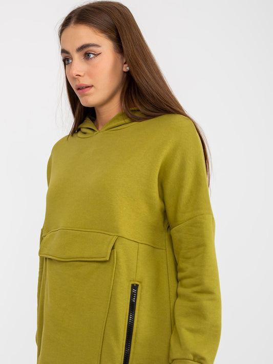 Oliwkowa długa bluza basic z kieszenią