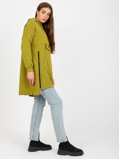 Oliwkowa długa bluza basic z kieszenią