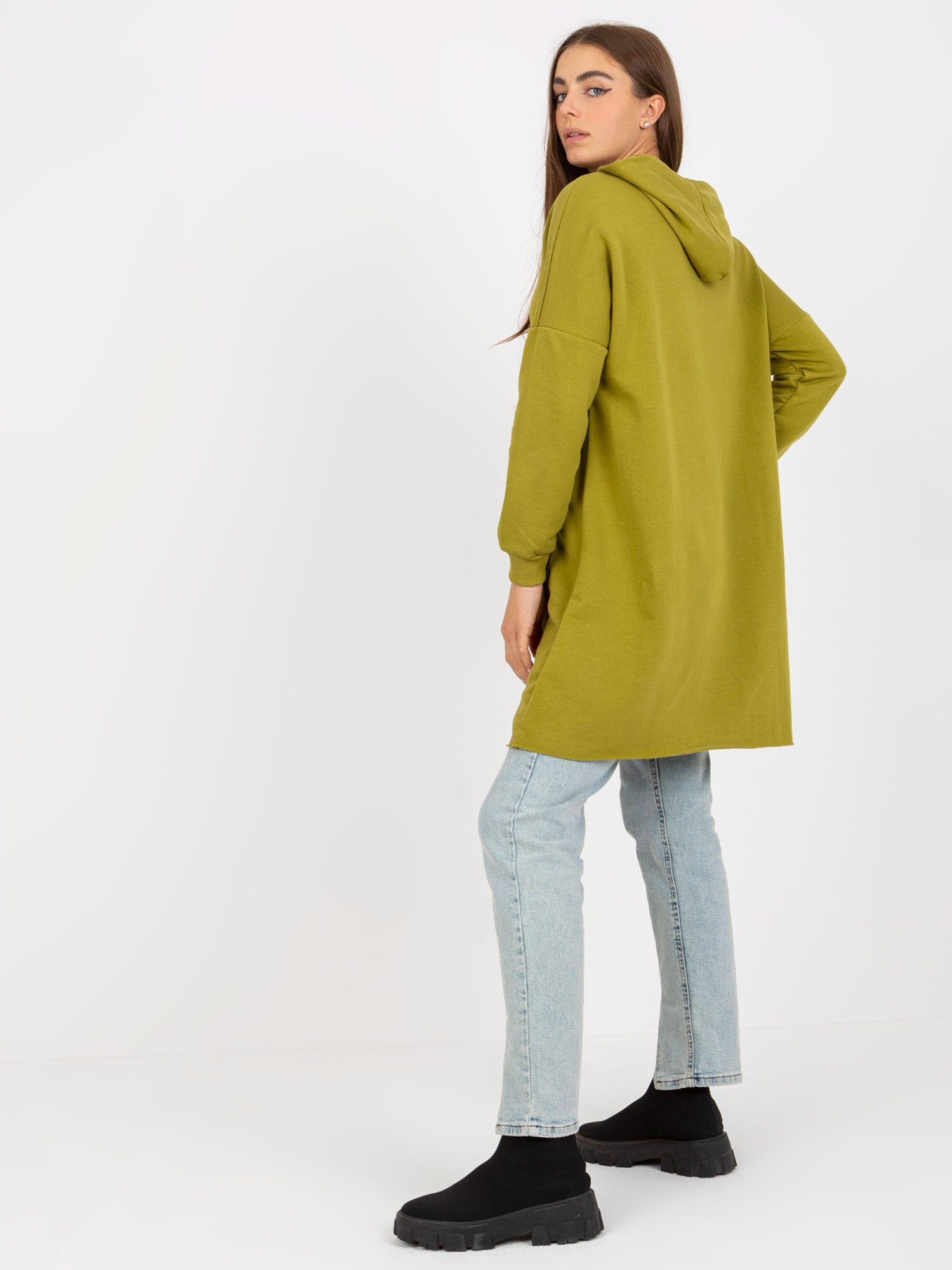 Oliwkowa długa bluza basic z kieszenią