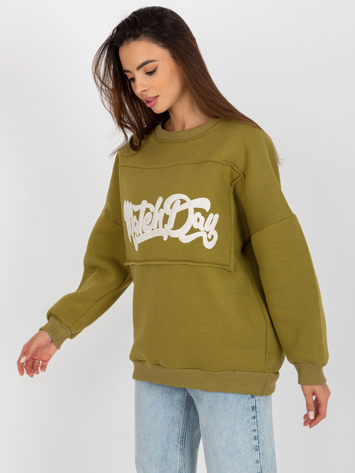 Oliwkowa dresowa bluza bez kaptura oversize