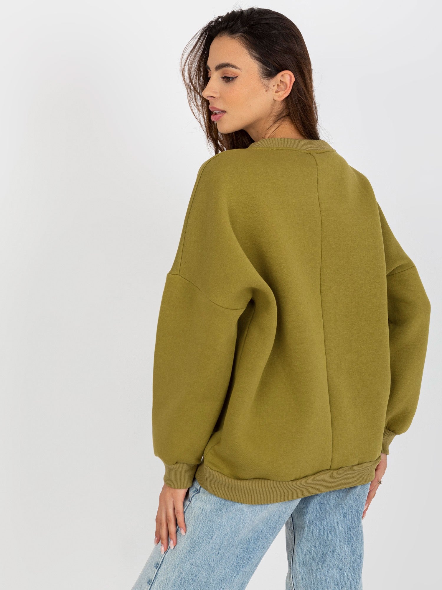 Oliwkowa dresowa bluza bez kaptura oversize