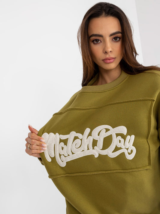 Oliwkowa dresowa bluza bez kaptura oversize
