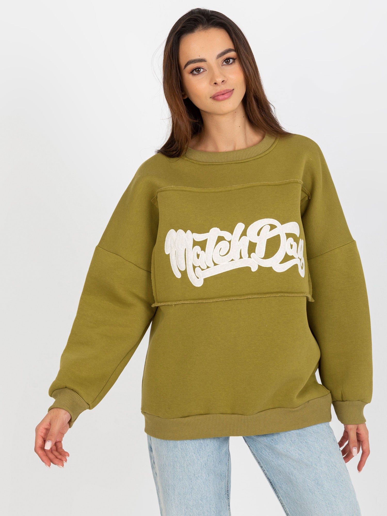 Oliwkowa dresowa bluza bez kaptura oversize