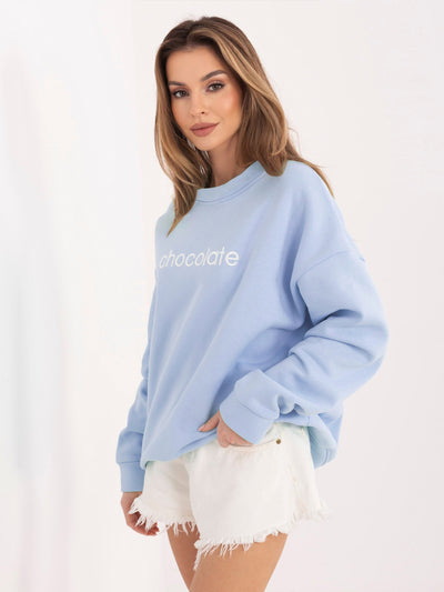 RUE PARIS Pastelowa niebieska bluza z napisem chocolate