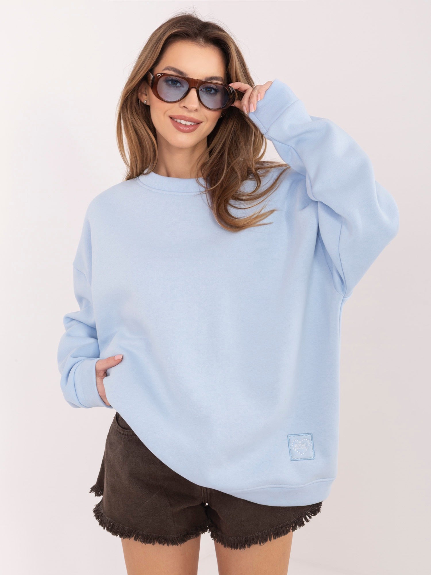 RUE PARIS Pastelowa niebieska ocieplana bluza oversize