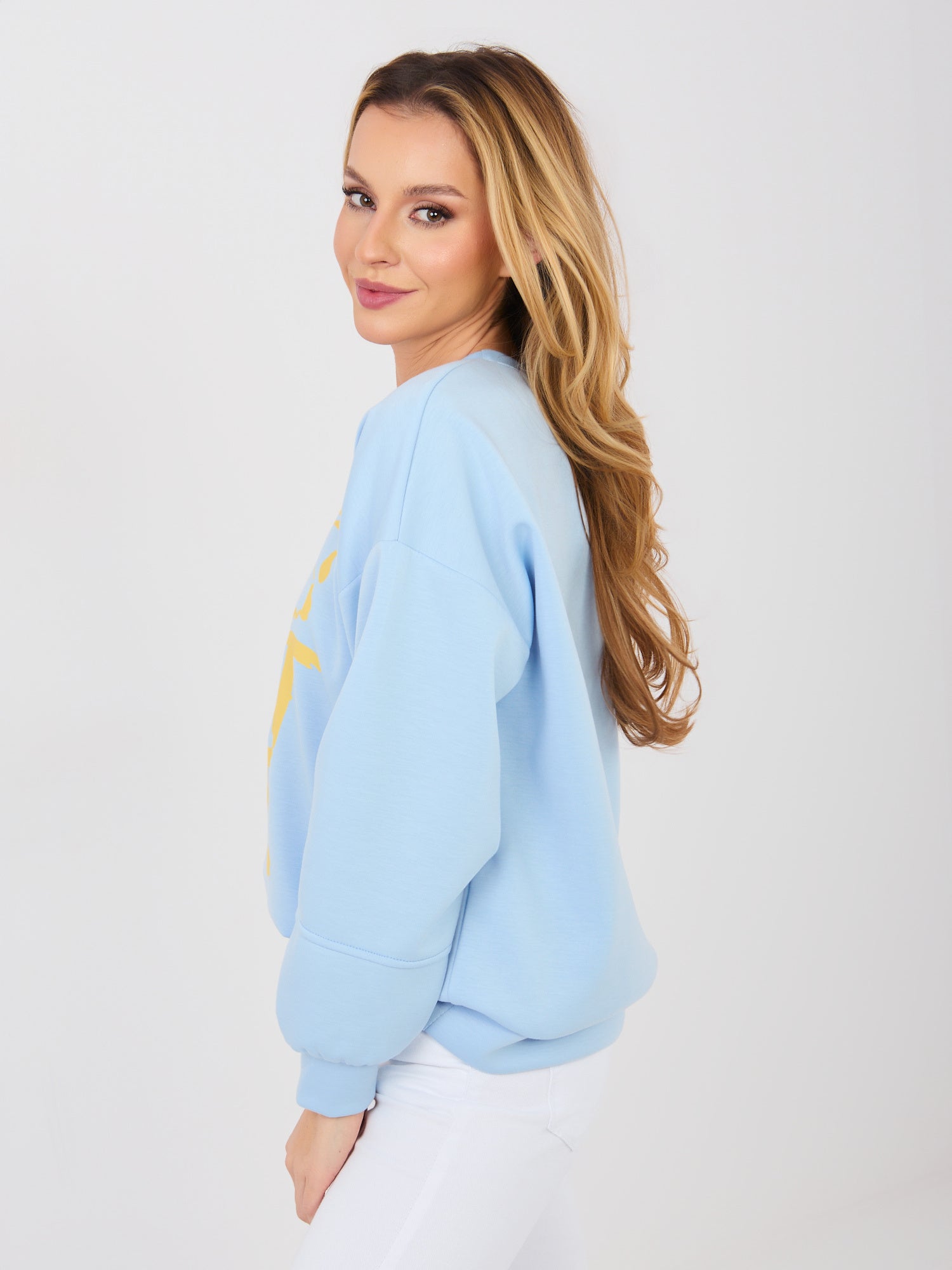 RUE PARIS Pastelowa niebieska damska bluza bez kaptura