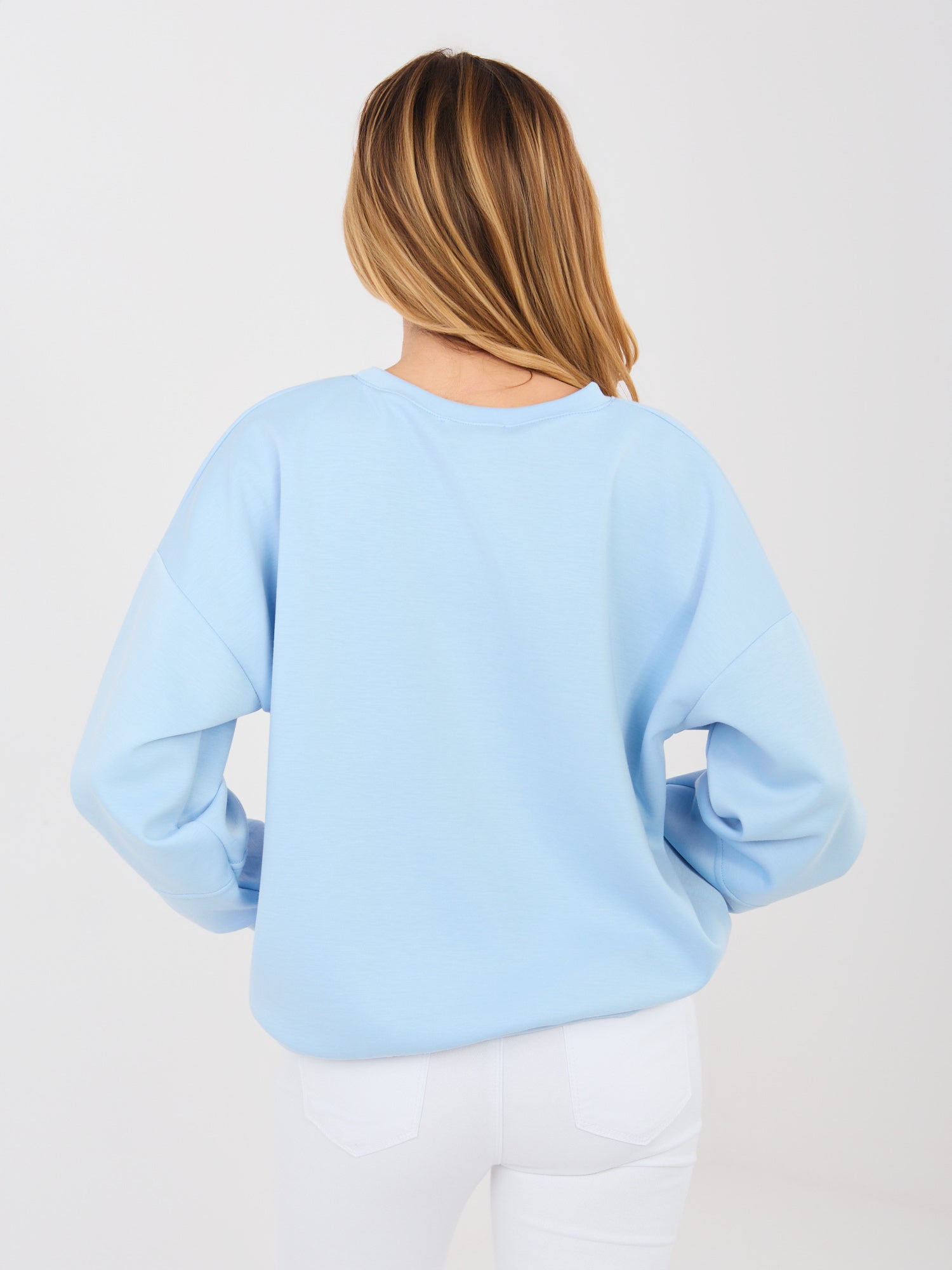 RUE PARIS Pastelowa niebieska damska bluza bez kaptura
